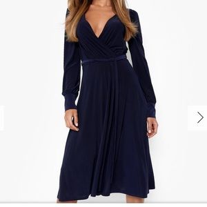 Boohoo Slinky Wrap Skater midi dress Sz 12